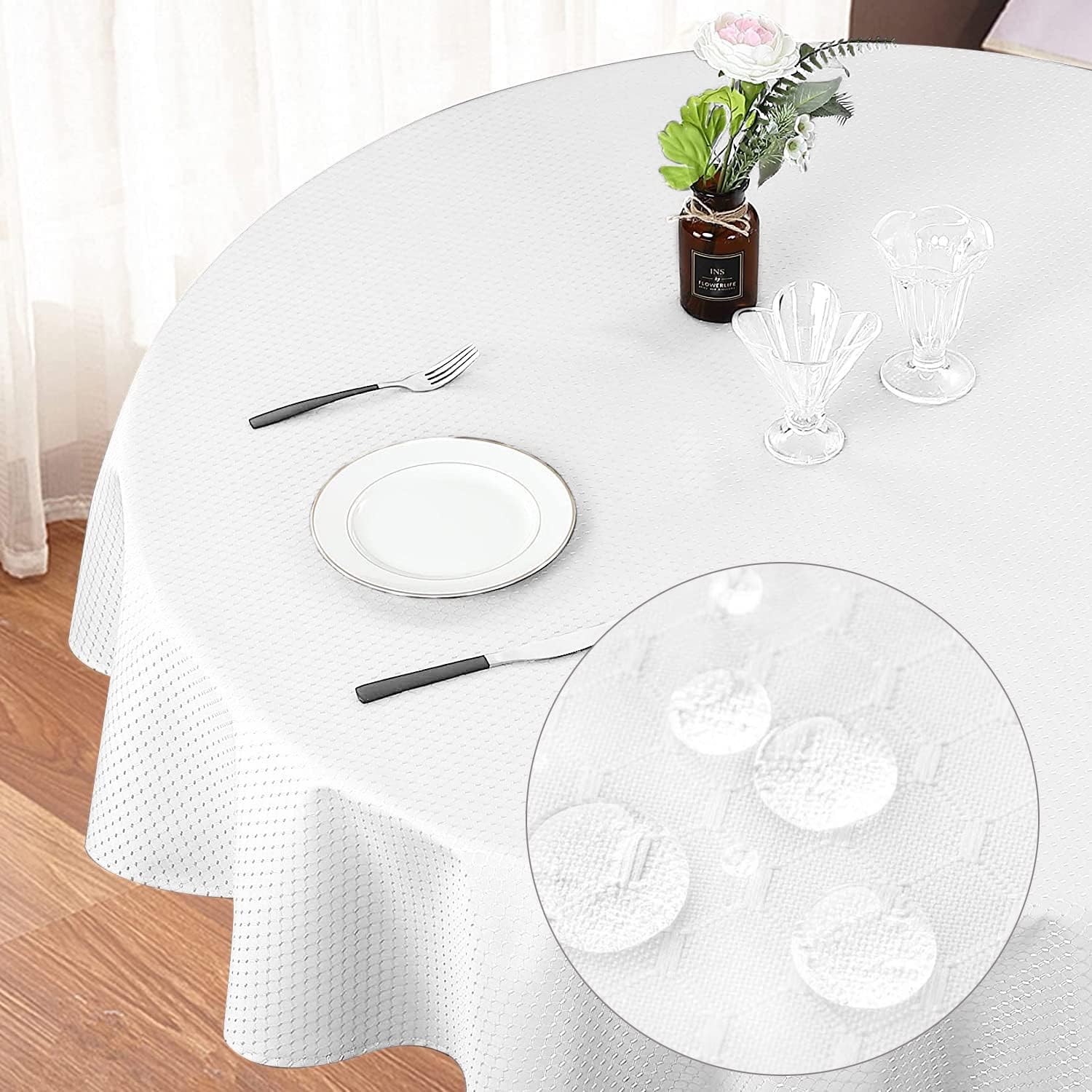 Eternal Beauty Round Tablecloth 120cm Wrinkle Free, Table Cover Water Resistant and Machine Washable for Home Dining Party Restaurant (White, 47.2inch) — image 1