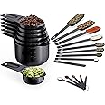 Wildone Black Measuring Cups & Spoons Set of 21 - Includes 7 Stainless Steel Nesting Measuring Cups, 8 Measuring Spoons, 1 Leveler & 5 Mini Measuring Spoons, Ideal for Dry & Liquid Ingredients