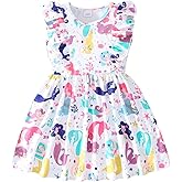 Little Girls A-line Dress Cute Leopard Mermaid Pattern Ruffle Sundress Toddler Girl Casual Dresses for Party 2-7Y