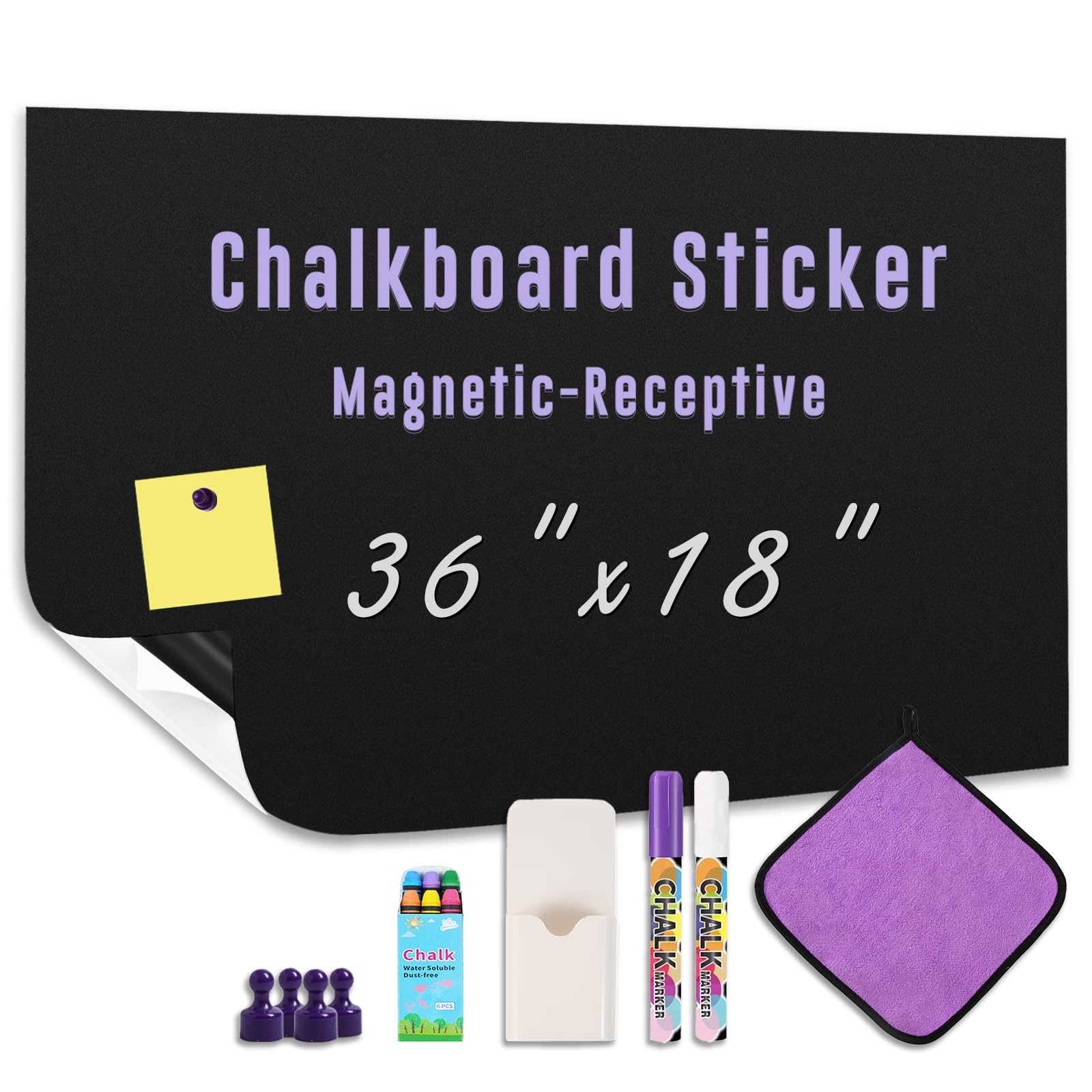 Photo 1 of HeatPomelo Magnetic Chalkboard Wallpaper Peel and Stick 36" x 18", Self-Adhesive Chalkboard Contact Paper with Starter Kit - Ideal for Playroom Home Classroom