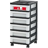 IRIS USA Craft Plastic Organizers and Storage, Rolling Storage Cart for Classroom Supplies, Storage Organizer for Art Supplies, Drawer Top Organizer for Small Parts, 6 Drawer, Black/Pearl
