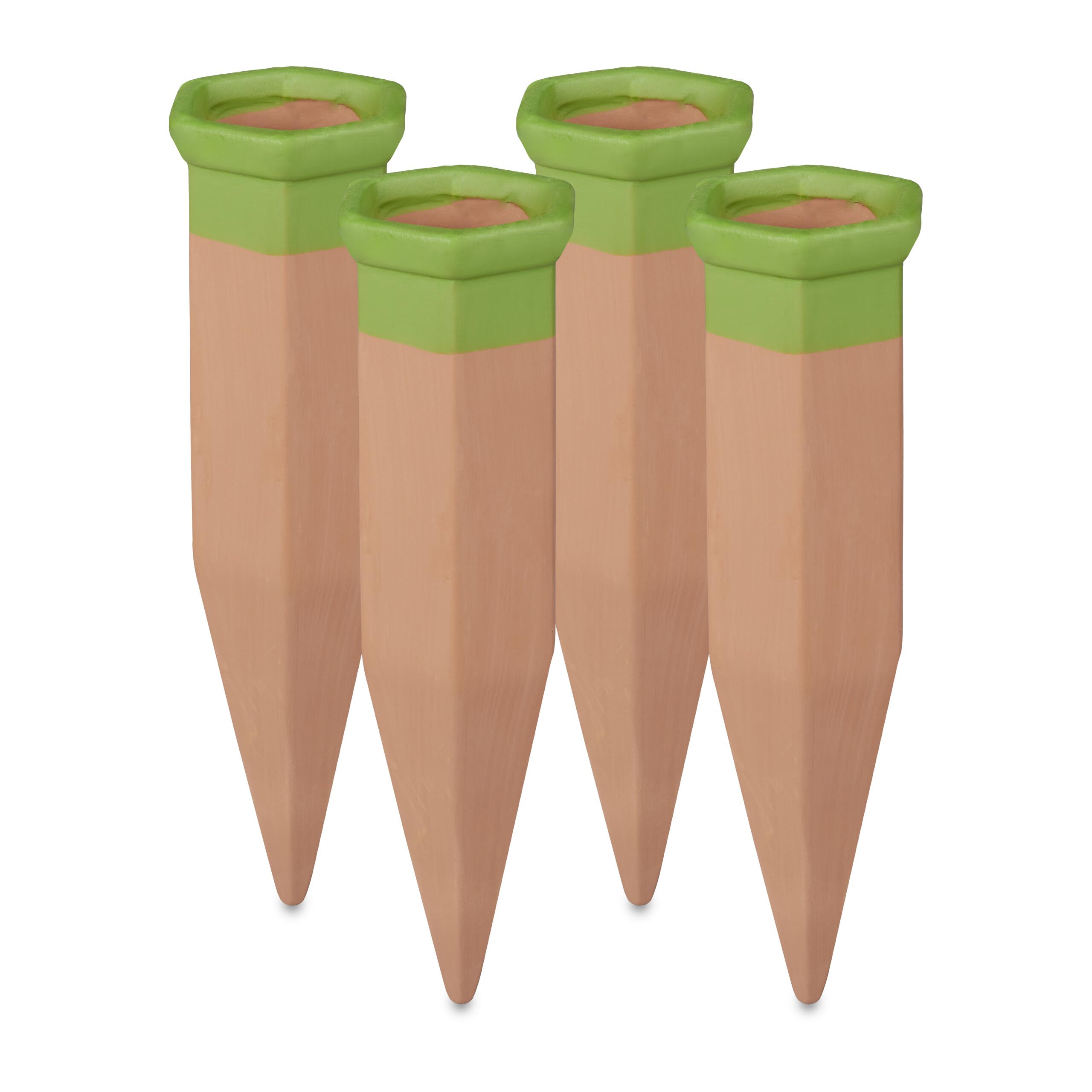Relaxdays watering spikes, set of 4, clay plant waterer, self-watering system, use with 1.5l plastic bottles, terracotta