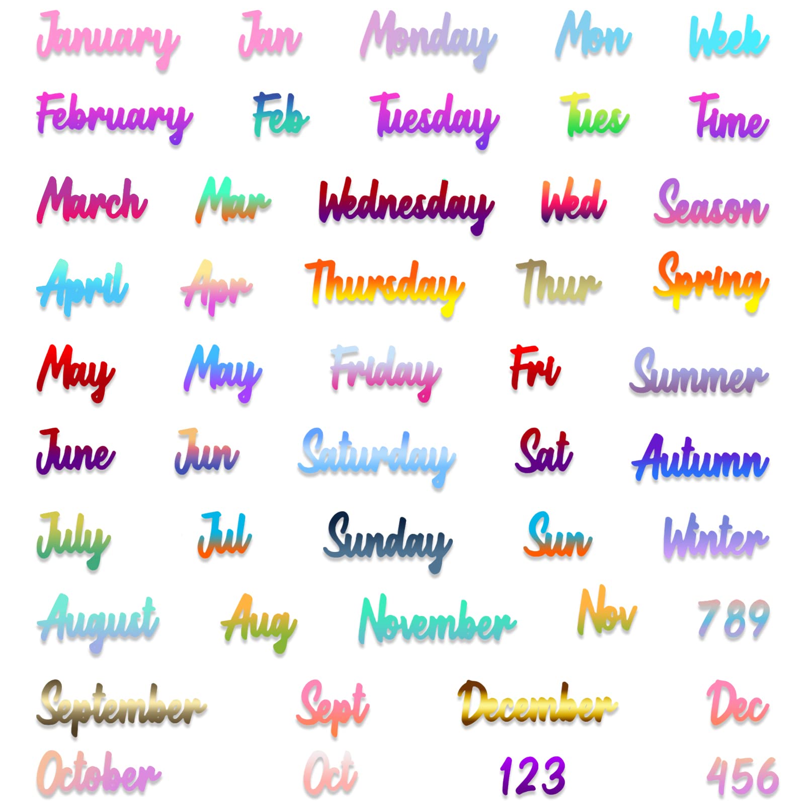 ORIGACH 55 Pcs Calendar Words Number Metal Cutting Dies for Card Making, Month Week and Season Metal Cut Dies, Number 0-9 Embossing Die Stencils for Scrapbooking DIY Album Crafts Supplies