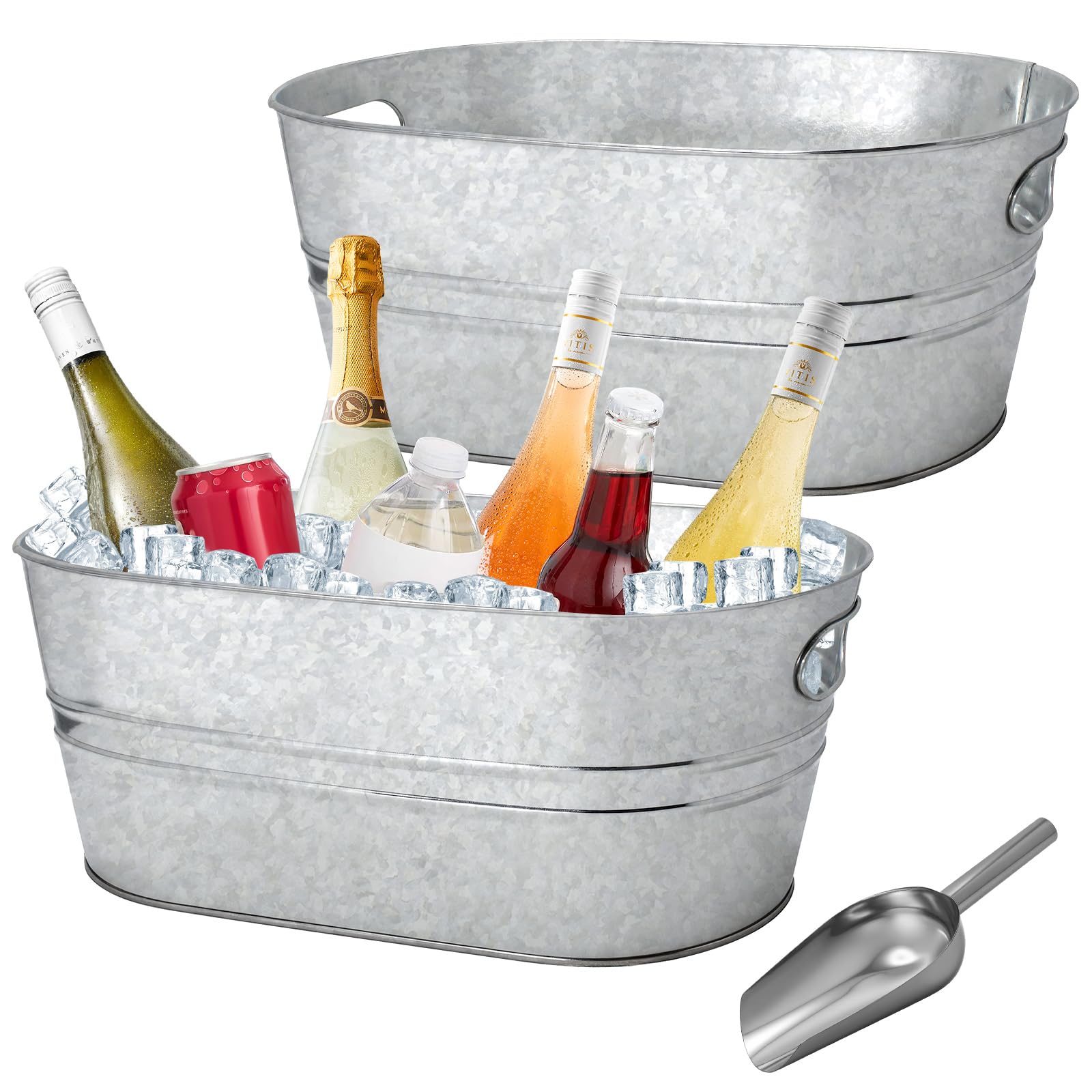 Photo 1 of 2 Pack 3 Gallon Galvanized Tub Ice Buckets for Parties Portable Beverage Tub Champagne Bucket Metal Ice Buckets for Cocktail Bar with Ice Scoop