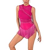 Women Sexy Fringe Bodysuit Glitter Cutout Back Latin Jazz Tassel Dance Costume Sparkly Rhinestone Rave Acrobat Outfits
