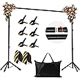 JSungo Backdrop Stand, Adjustable 10x7.5 FT Background Stand Backdrop for Parties, Photo Video Studio, Portable Photography Backdrop Stand with Carrying Bag, 6 Backdrop Clamps, and 2 Stand Bags