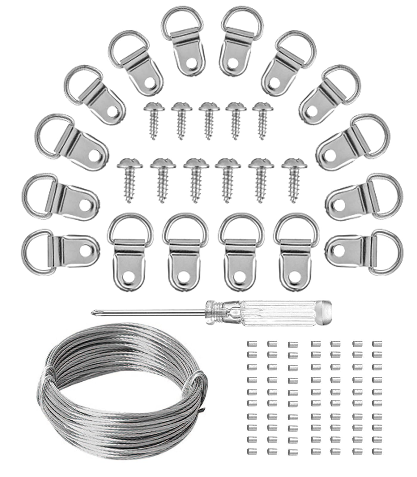 Photo 1 of D Ring Picture Hangers Kit, YHYZ Mini D-Ring Picture Hanging Hooks with Screws, 60 Sets, Hanging Wire Included, for Wooden Frame Mirror Clock Canvas Wall Decor