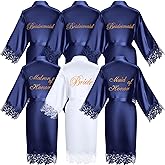 Coume Set of 6 Bride Bridesmaid Robes with Lace Trim Bridal Party Matron Maid of Honor Robes Silk Satin Gown for Wedding