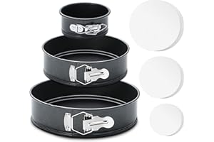 HONGBAKE Springform Pan Set, Cheesecake Pans with 150 Parchment Paper Liners (4/"7"/9"), Nonstick Round Cake Pan with Leakproof Removable Bottom, 3 Pieces - Dark Grey
