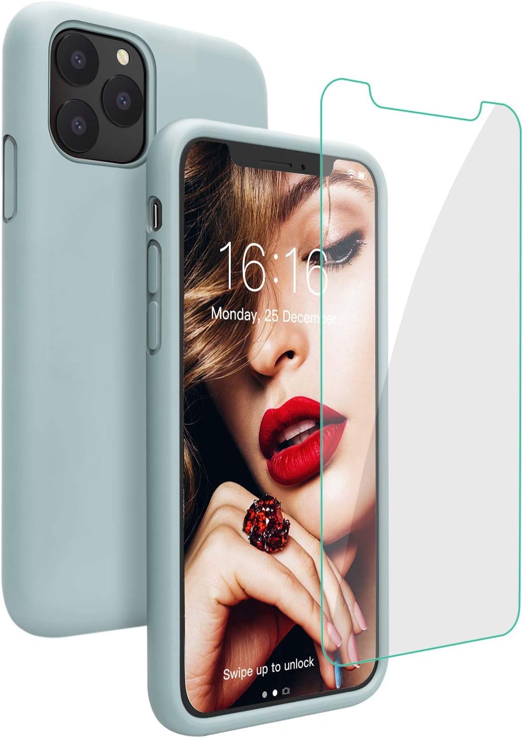 JASBON iPhone 11 Pro Case,Silicone Shockproof Phone Case with Tempered Screen Protector Gel Rubber Drop Protection 5.8 inch Cover for iPhone 11 Pro 2019-Mint Green
