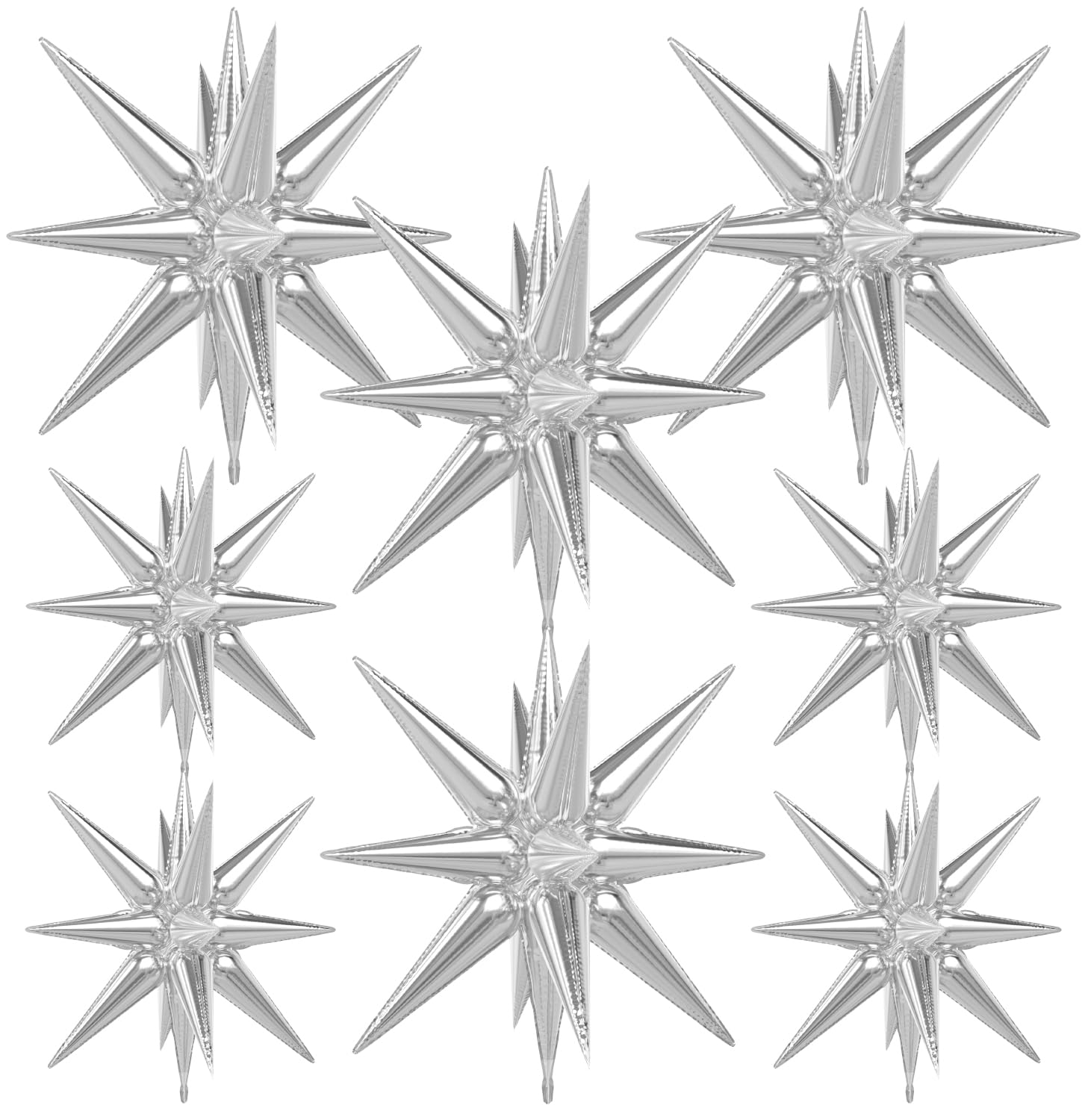 Photo 1 of Adeyoo Silver Star Balloons,8Pcs Foil Balloons Explosion Star Balloon One-Piece 14-Pointed Spike Cone Mylar Balloon for halloween Birthday Wedding Bachelorette Disco Party Decorations