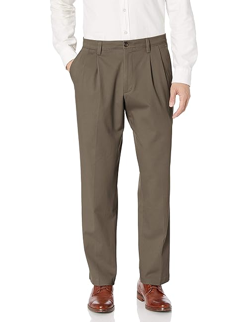 Dockers Men's Classic Fit Easy Khaki Pants-Pleated (Standard and Big & Tall), Dark Pebble, 34W x 38L
