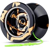 MAGICYOYO N11 Metal Unresponsive Professional Yoyo for Adults &amp; Kids | Responsive Yoyo for Kids 8-12, Dual Purpose Trick Yo Yo with 12 Yo-yo Strings, Responsive Bearing Kit (Black Golden Splash)