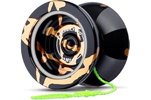 MAGICYOYO N11 Professional Unresponsive Yoyo N11 Alloy Aluminum YoYo Ball (Black with Golden) with Bag, Glove, 12 Yoyo String