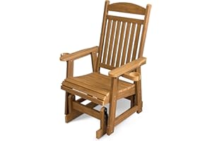 MOSBRISA Poly Lumber Patio Glider for One Person, with Cup Holders, High Backrest and Deep Contoured Seat, HIPS Material, All-Weather Resistant, Heavy Duty 700 LBS (Light Brown)