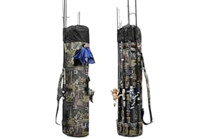 Allnice Durable Canvas Fishing Rod & Reel Organizer Bag Travel Carry Case Bag- Holds 5 Poles & Tackle