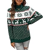 Kocowoo Women's Ugly Christmas Sweater Snowflake Reindeer Pattern Sweaters Crew Neck Cute Xmas Knit Pullover Tops