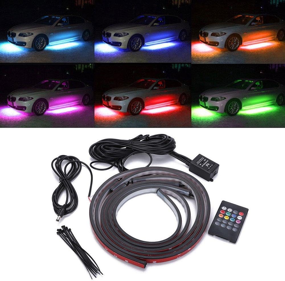 ZHUOTOP 4 x RGB LED Car Tube Strip Underbody Glow Neon Light Kit Wireless Control Under