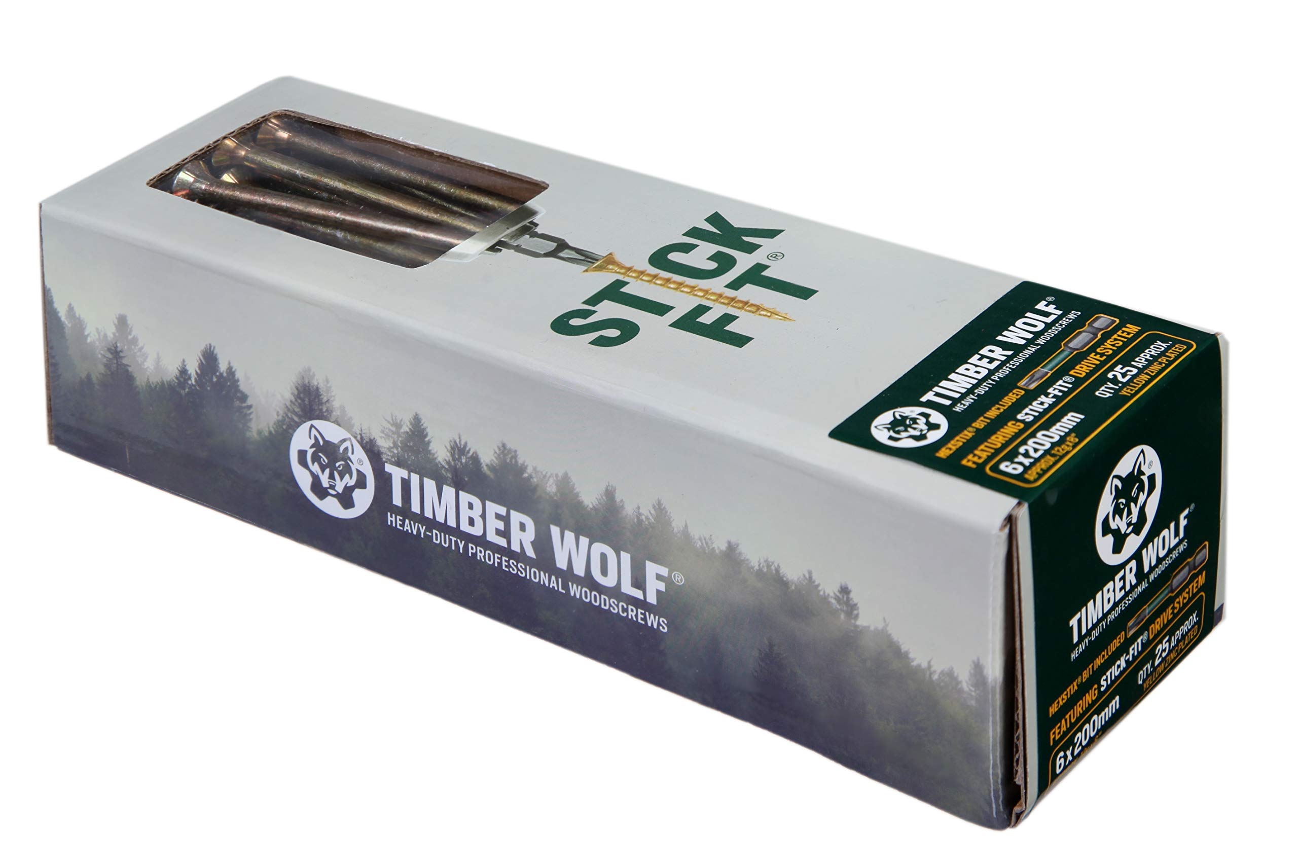 Timber Wolf TW60200 Woodscrews - 6.0 x 200mm - Box of 25, Zinc & Yellow (Gold)