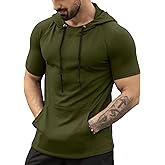 Aiyino Men's Short Sleeve Hoodie Workout Gym Sweatshirt Muscle Fit Fashion Athletic Hoodies Pullover Hooded T-Shirts