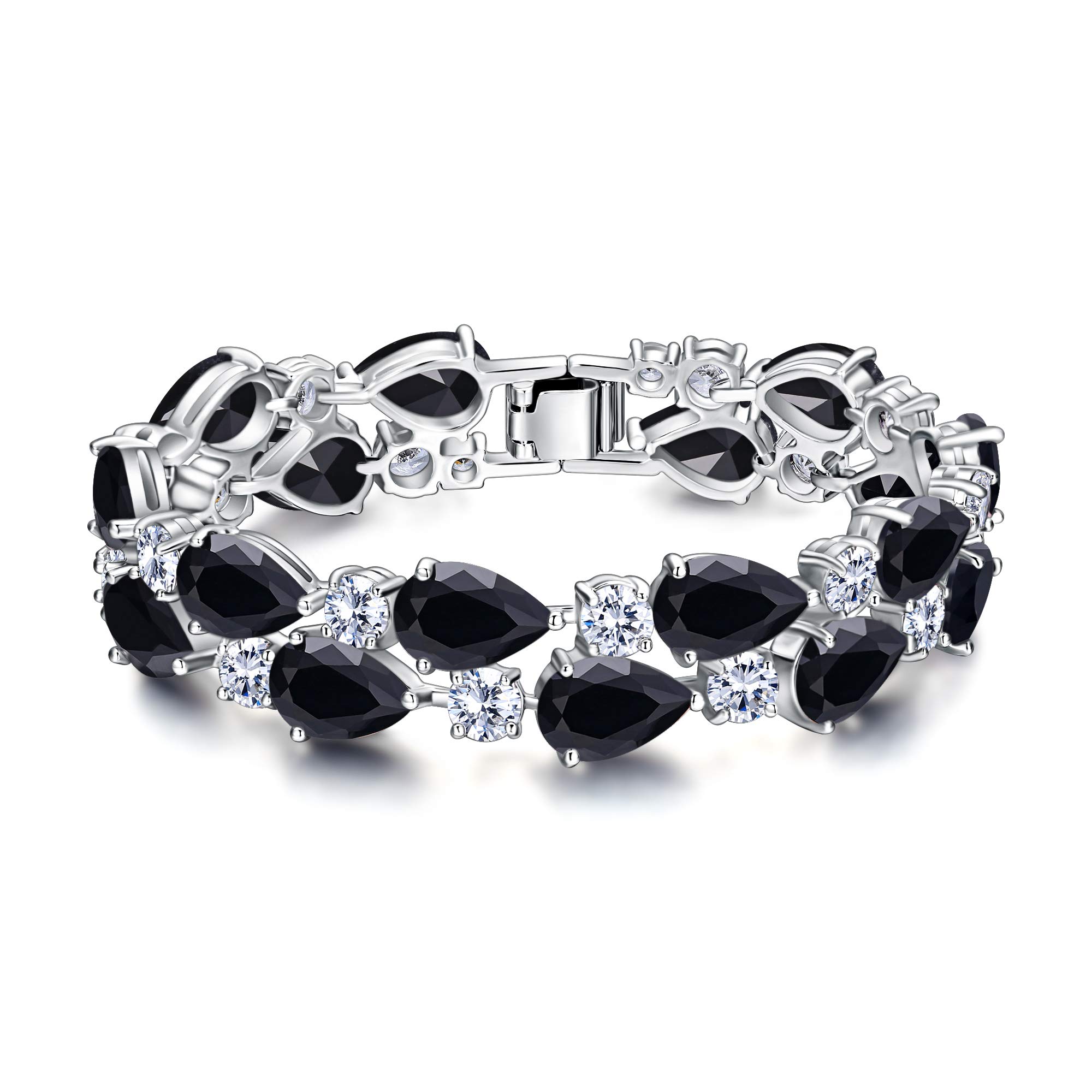 Ever Faith Cubic Zirconia Wedding Bridal Bracelet, 2 Layers Teardrop CZ Tennis Bracelet for Women Girls Black Silver-Tone
