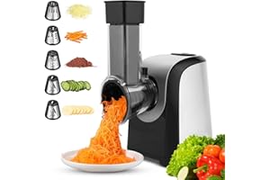 HOMDOX Electric Cheese Grater, 5 in 1 Professional Cheese Grater Electric Vegetable Slicer, Rotary Electric Slicer/Shredder Spiralizer for Veggies, Grated Carrots, Salad, Broccoli Slaw, Cheeses, Fruits, 150W
