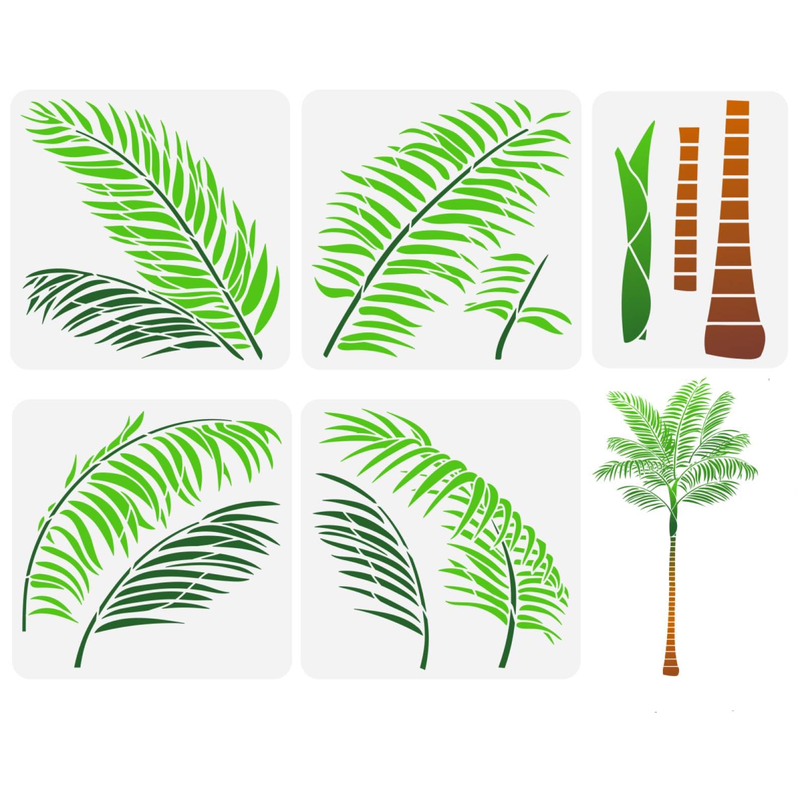 FINGERINSPIRE 5PCS Palm Tree Painting Stencil - 2 Size Hollow Out Overlay Painting Templates - Reusable Big Palm Leaves & Tree Trunk Drawing Stencils - DIY Craft Decor for Wall, Furniture, Tiles