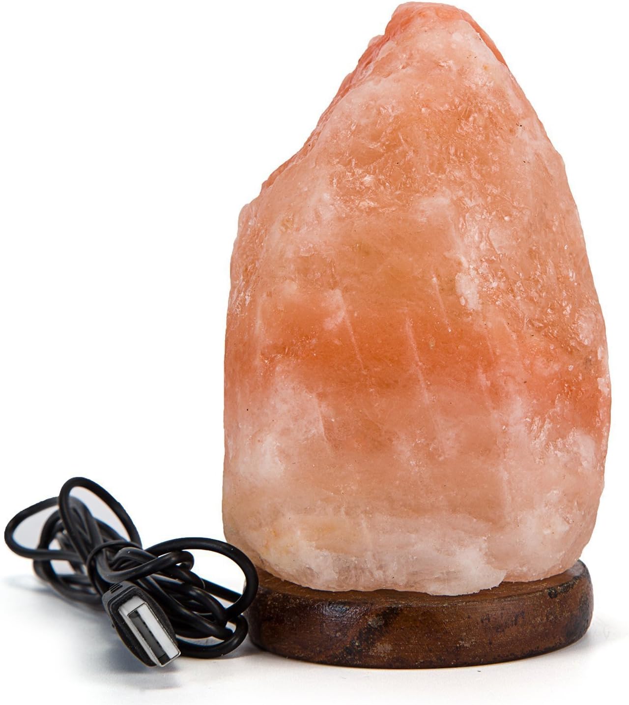 Himalayan Salt Lamps Hand Carved Natural Colorful Crystal Himalayan Salt Lamp Air Purifier with Genuine Neem Wood Base，Bulb and USB Cord,about 2.1 lb（Natural Shape,Pink Crystal,Colorful Light)