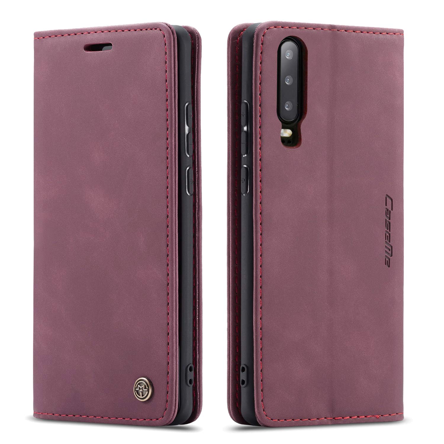 mvced Premium PU Leather Case Flip Wallet Phone Cover with Kickstand Card Slots TPU Shell Compatible with Huawei P30,Wine Red