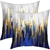 Erosebridal Set of 2 Abstract Art Cushion Cases Navy Gold Grey Pillow Covers, Stripe Throw Pillow Covers 22x22 Inch Golden Metallic Sequins Dark Blue Tie Dye Modern Cushion Cases