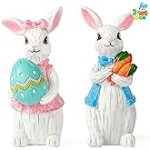 JOYIN Easter 2Pcs Bunny Decor, Easter Indoor Decorations for Table, Spring Decor for Home, Rabbit, Egg Figuring for Home and Office