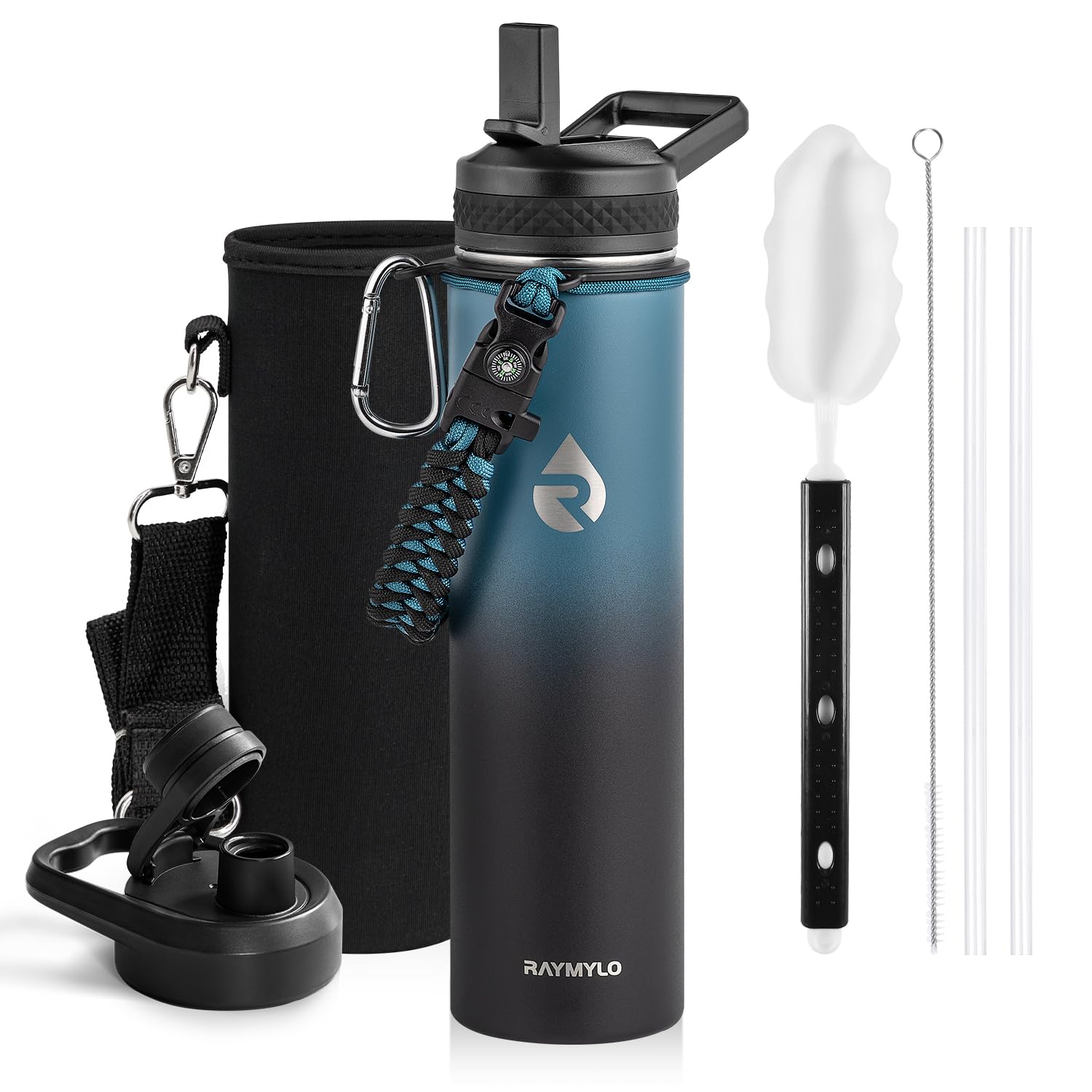Photo 1 of RAYMYLO Insulated Water Bottle 24oz, Triple Wall Vacuum Stainless Steel (Cold for 48 Hrs, Hot for 24Hrs), Leak Proof & Non-BPA, 24oz Hydro Water Flask with Paracord Handle & Straw Spout Lids