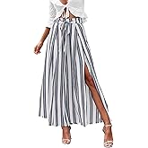 Simplee Women's Casual Split Wide Leg Pants High Waist Palazzo Flowy Beach Pants Summer Boho Lounge Pants with Pockets
