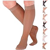 ABSOLUTE SUPPORT Made in USA - Wide Calf Sheer Compression Socks for Women 15-20mmHg | For Travel, Flight, Airplane Circulation - Beige, 3X-Large - ATRAVEL101BE6