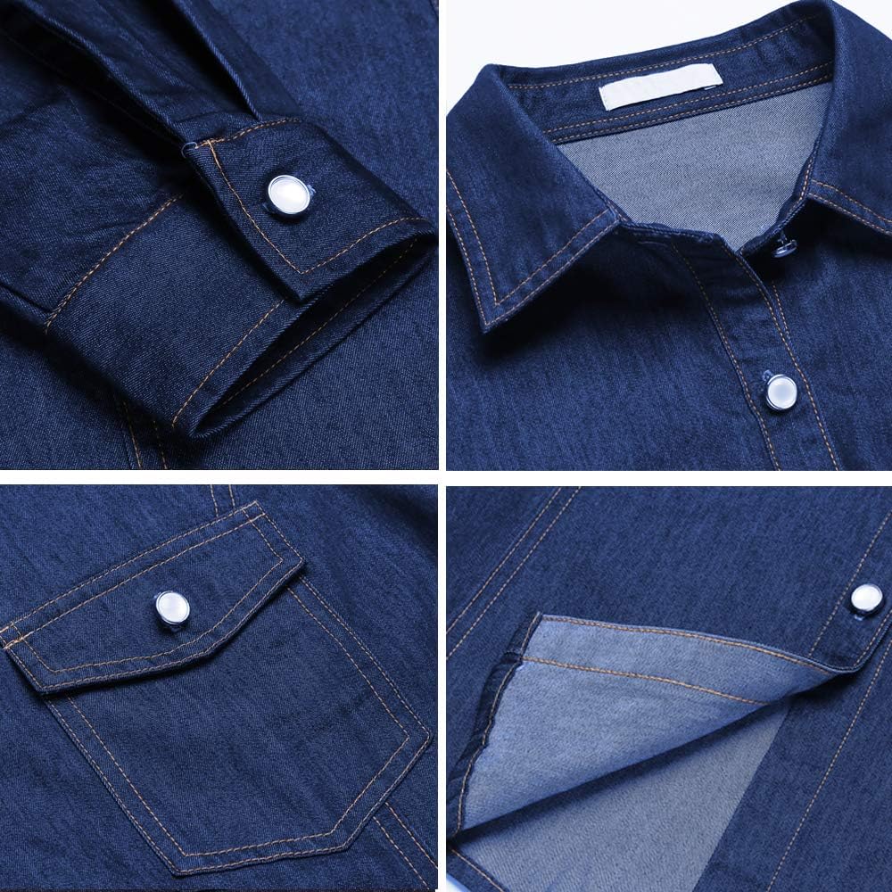 Chainscroll Women's Chambray Shirt Classic Vintage Long Sleeve Button Down Denim Shirt: Clothing