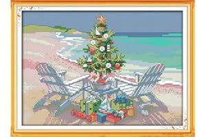 Cross Stitch Kits, Awesocrafts Christmas Tree Sea Beach Easy Patterns Cross Stitching Embroidery Kit Supplies Christmas, Stamped or Counted (Christmas Tree, Counted)