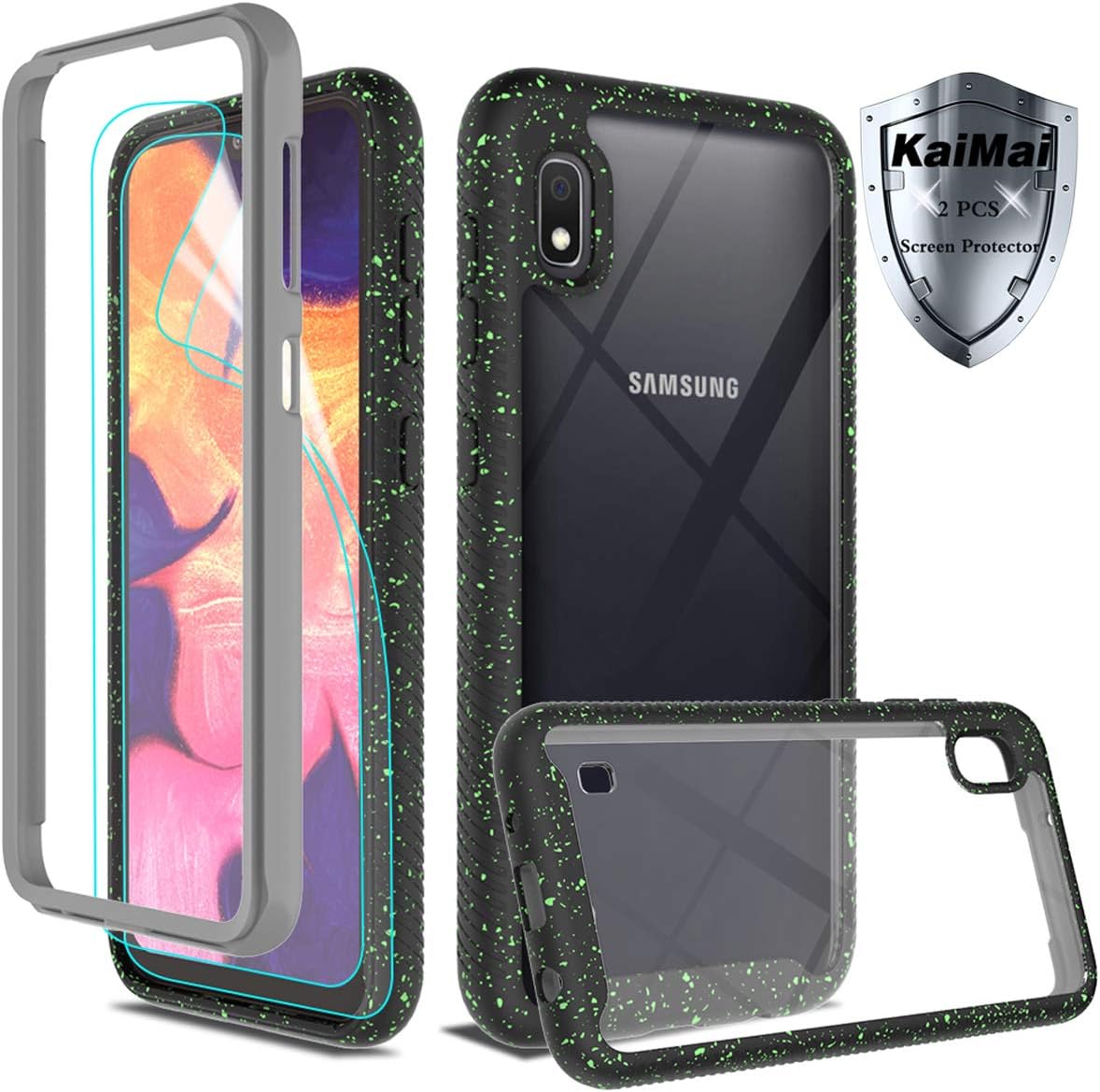 Galaxy A10 Case with HD Screen Protector (2Pack,KaiMai Clear Bumper Shock Absorption Heavy Duty Protective Phone Case for Samsung Galaxy A10 6.2"-XF-Black