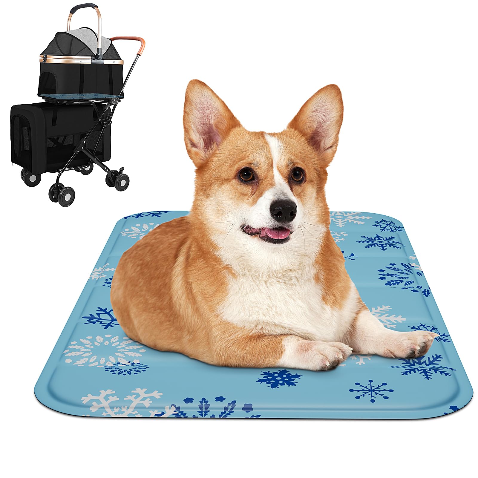 Photo 1 of Dog Stroller Cooling Pad - Soft & Comfortable Cooling Mat for Dogs, Perfect for Pet Strollers, Carriers, and Outdoor Use, Non-Toxic, Washable & Foldable with Snowflake Design, Fits Pets Up to 23 lbs