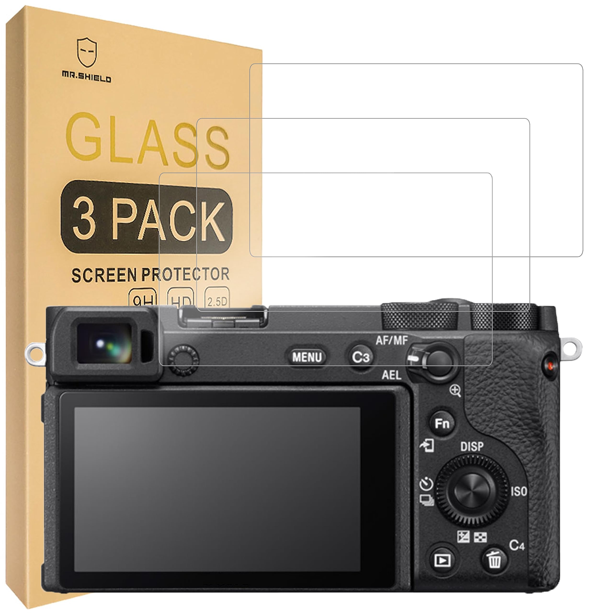 Mr.Shield Screen Protector For Sony Alpha A6600 A6100 A6400 A6000 A5000 A6300 NEX-7 NEX-3N NEX-5 NEX-6L [NOT for a6500/a5100] [Tempered Glass] [9H Hardness] [3-Pack] Screen Protector