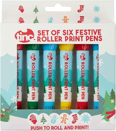 Tinc Set 6 Festive Roller Print Pens Snowflake Santa Tree Snowman Stocking Gift