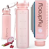 Hydracy Water Bottle with Time Marker -Large BPA Free Water Bottle & No Sweat Sleeve -Leak Proof Gym Bottle with Fruit Infuser Strainer & Times to Drink -Ideal for Fitness Sports & Outdoors