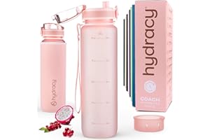 Hydracy Water Bottle with Time Marker -Large BPA Free Water Bottle & No Sweat Sleeve -Leak Proof Gym Bottle with Fruit Infuser Strainer & Times to Drink -Ideal for Fitness Sports & Outdoors