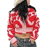 Wyeysyt Womens Cropped Color Block Cardigan Sweaters Long Sleeve Button Down Open Front Knit Sweater Outerwear