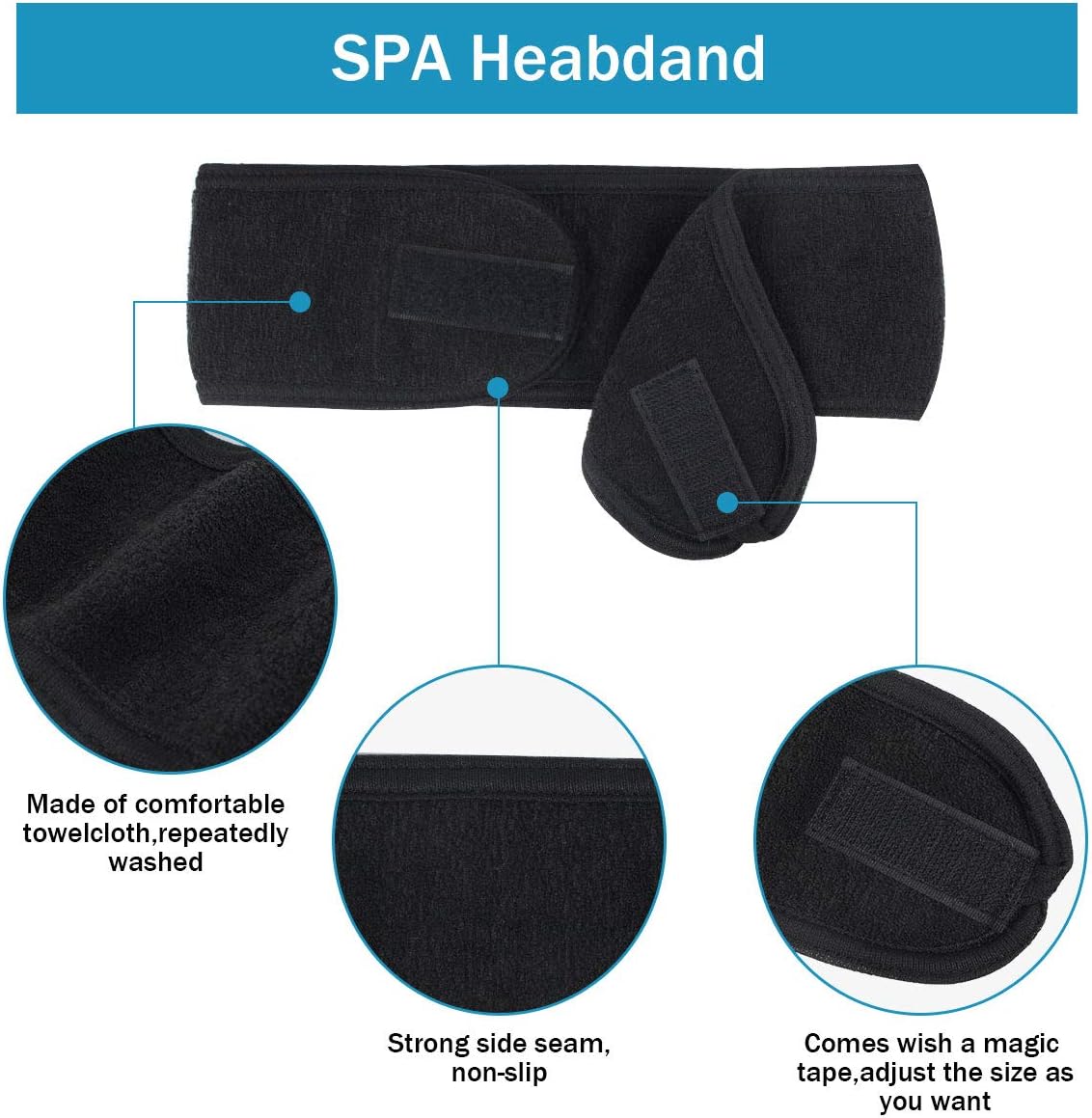 Spa Facial Headband for Women, Soft Terry Cloth with Adjustable Hook and Loop, Comfortable & Secure Fit for Skincare Makeup - Image 4