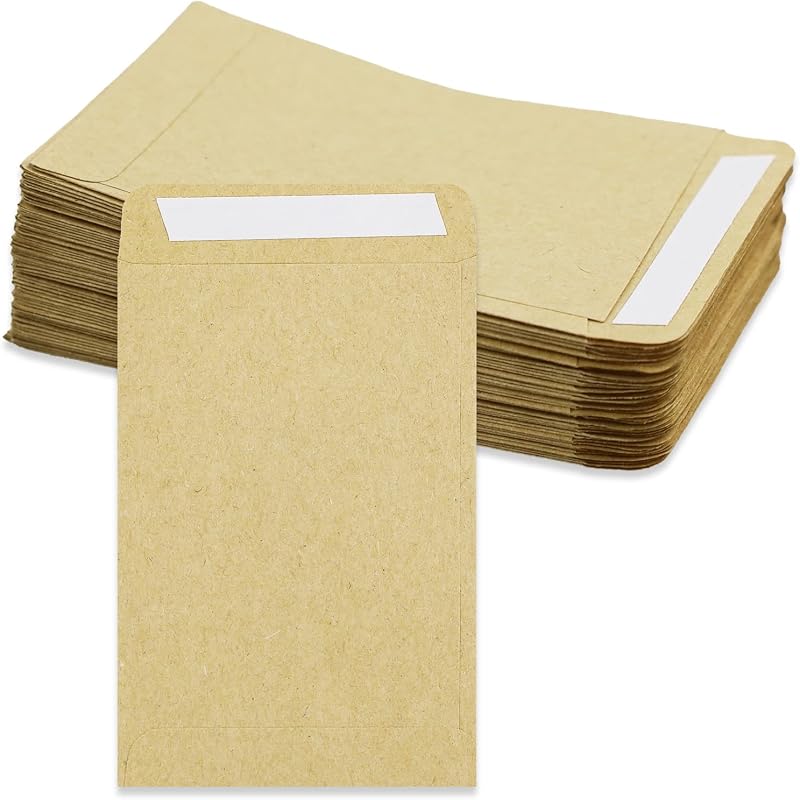 SZXMDKH 130 Pcs Small Brown Seed Envelopes 9x6 cm Self-Adhesive