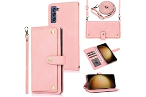 MOMENT DEXTRAD S23 Case,for Samsung S23 Case Wallet,[9 Card Holder Slots] [Wrist Strap & Crossbody Lanyard] Stand PU Leather Protective Folio Flip Phone Cases Cover for Samsung Galaxy S23 6.1" (Rose Gold)