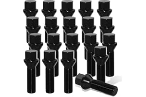 QIAOAUTOCC M14x1.5 Extended Lug Bolts – 40mm Shank Length, Conical Seat – Compatible with X3 E83 X5 E53 7 Series E6x Mercedes-Benz and More – Aftermarket Wheel Lug Bolts, 20PCS, Black