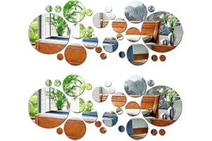 KimDaro 56 Pieces Flexible Mirror Wall Stickers Set Removable Acrylic Mirror Circle Self Adhesive Plastic Mirror Decal for Home Decor (Round)