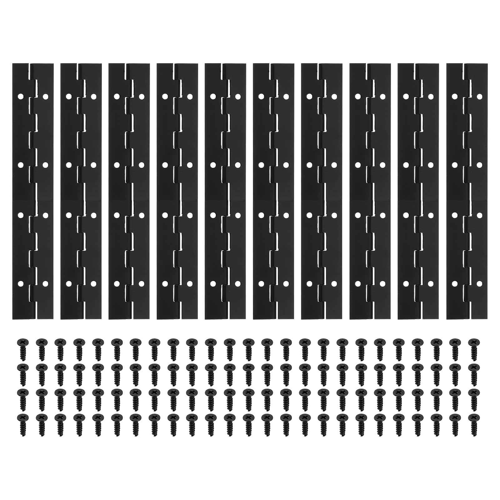 PATIKIL 8x1.2 Inch Piano Hinge,10 Pcs 304 Stainless Steel Continuous Hinge with Holes for Piano Gate Door Wooden Storage Box Cabinet Boat,Black