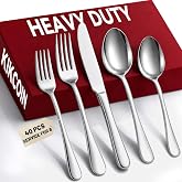 KIKCOIN 40 Pack Silverware Set for 8, Food-Grade Stainless Steel Flatware Set, Heavy Duty Mirror Polished Cutlery Utensils Set with Knives Spoons and Forks Set for Home Kitchen Restaurant Wedding